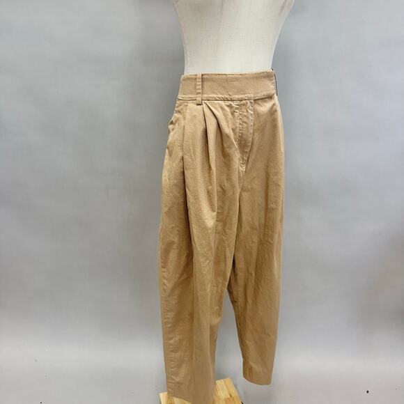 COS tan khaki pleated barrel balloon leg chino pant elastic waist Size 10 - Picture 9 of 16